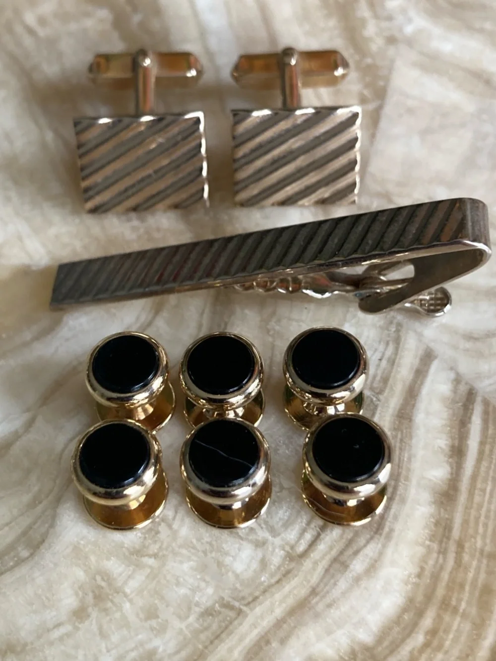 Swank Gold Tone Cufflinks Dante Tie Bar Tuxedo Stud Set Vintage